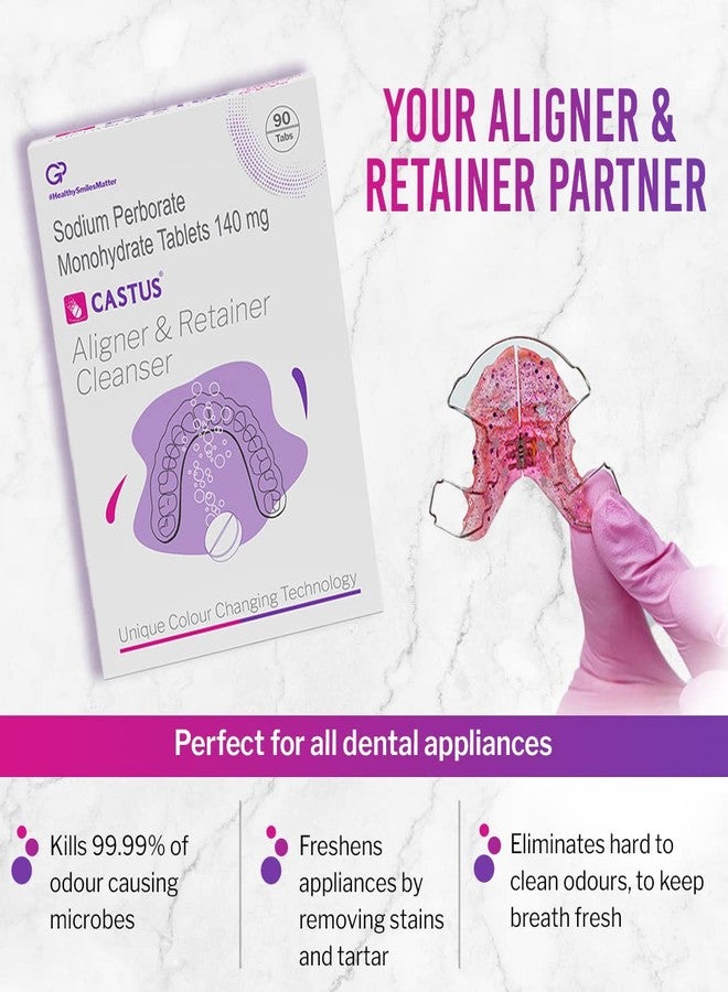 Castus Retainer & Aligner Cleaner Tablets (90 Pack) | Doctor Recommended | Sanitizes & Removes Stains | Antimicrobial Cleaning for Retainers, Aligners & Mouthguards | Daily Oral Appliance Care - Image 2