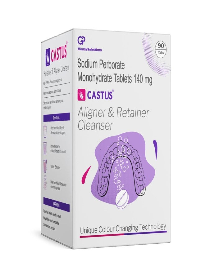 Castus Retainer & Aligner Cleaner Tablets (90 Pack) | Doctor Recommended | Sanitizes & Removes Stains | Antimicrobial Cleaning for Retainers, Aligners & Mouthguards | Daily Oral Appliance Care - Image 1
