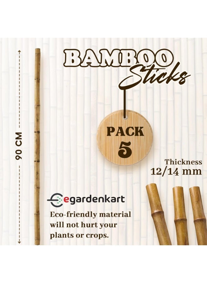 Egardenkart عصي البامبو من إي غاردن كارت للنباتات - 90 سم، 5 قطع | عصي حديقة لدعم قوي | عصي نبات طويلة لدعم النباتات (رفيعة، 5 قطع، 90 سم) - Image 2
