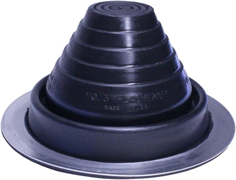 Flashers #3 Black EPDM Round Flexible Roof Jack Metal Roofing Pipe Flashing (Pipe OD 1/4" to 5") - 100% Made In The USA - Image 1