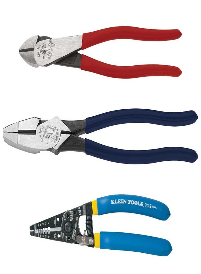 Klein Tools 80121 Stripper Plier Kit with Wire Strippers, Made in USA, Lineman Pliers and Diagonal Cutters, 3-Piece - Image 1