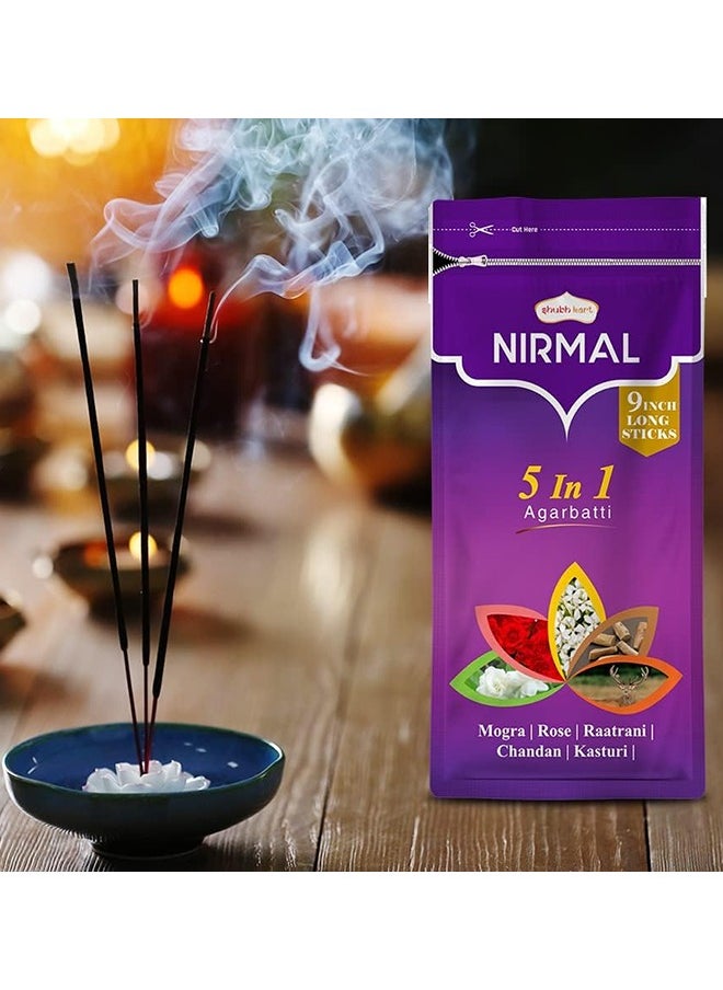 Nirmal 5 in 1 Agarbatti Zipper Pack 150grams - 9 Inch Long Sticks (Pack of 2)– 22.86cm Long Sticks (Combo of 2)|Rose, Mogra, Chandan, Kasturi & Raatrani Fragrance| Charcoal Free  - Image 2