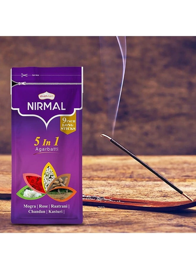 Nirmal 5 in 1 Agarbatti Zipper Pack 150grams - 9 Inch Long Sticks (Pack of 2)– 22.86cm Long Sticks (Combo of 2)|Rose, Mogra, Chandan, Kasturi & Raatrani Fragrance| Charcoal Free  - Image 4