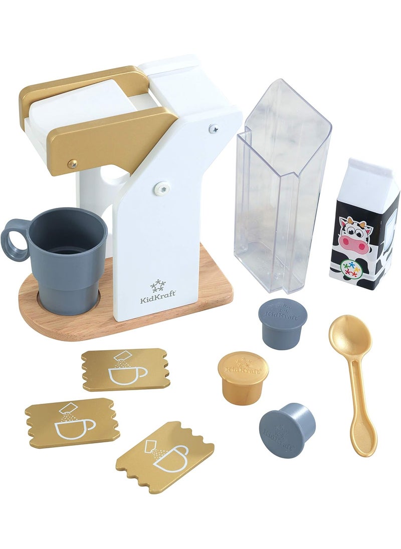 KidKraft KidKraft Metallic Toy Coffee Maker with Capsules Accessory for Kids Kitchen Wooden Kitchen Appliance Set Kids Play Accessories Toys 53538  - Image 1