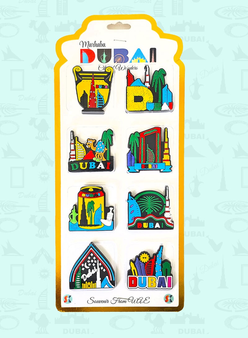 Souvenir Souq Fridge Magnet Soft rubber 08 pcs PVC Vibrant Colorful Dubai Iconic Buildings - Image 1