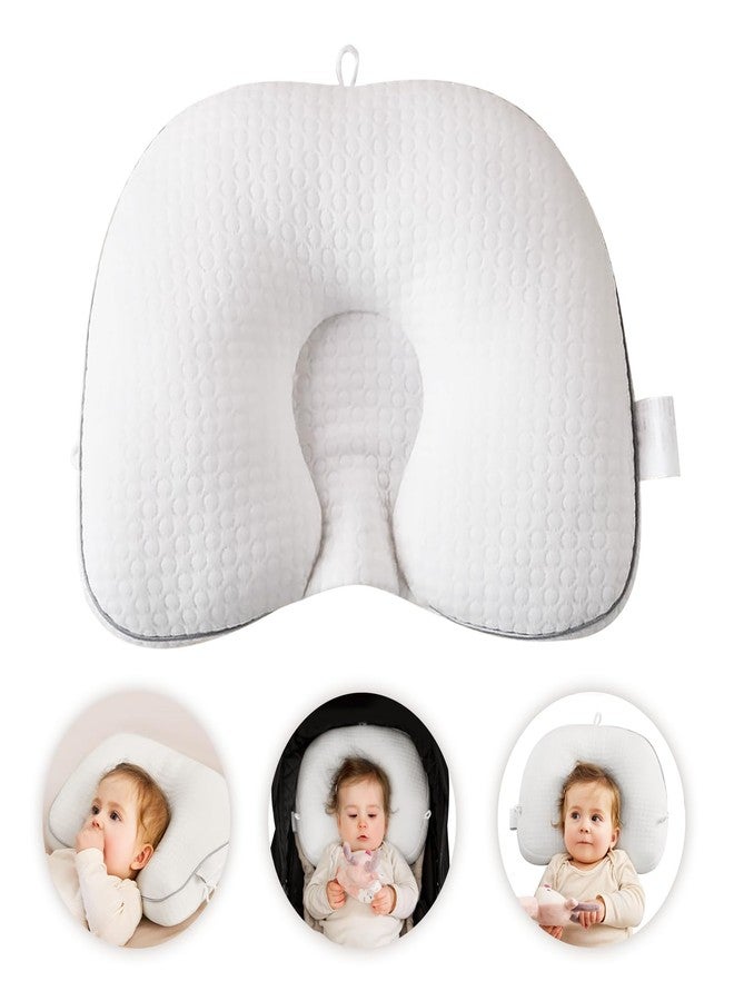 Cococu Baby Head Pillow Upgraded Flat Head Pillow, Baby Neck Support for Carseat Soft and Breathable Ergonomic Design, White - Image 1