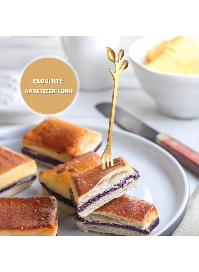 Sakina 10 Pieces Stainless Steel Leaf Coffee Spoons , Dessert Forks and Mini Serving Tongs, Gold Kitchen Utensils, Ideal for Coffee Tea Dessert and Salad - Image 5