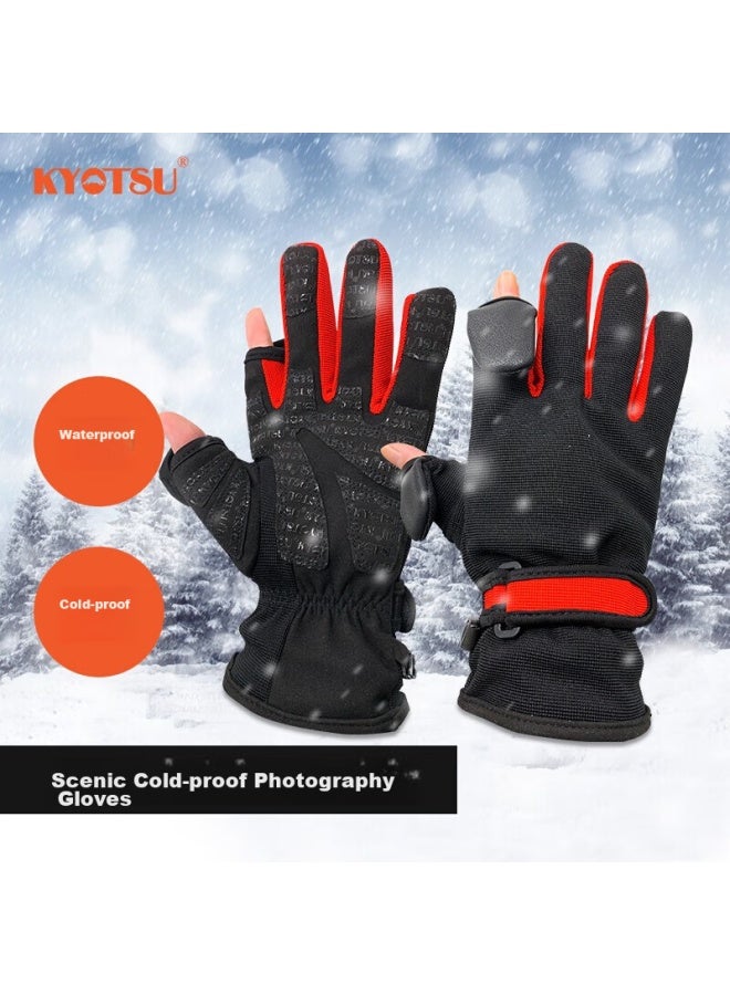 Kyotsu Jingsheng Photography Gloves, Winter Outdoor Special, Cold-proof, Heat-insulating, Waterproof, Thickened Photography Gloves, XL Size, Black - Image 2