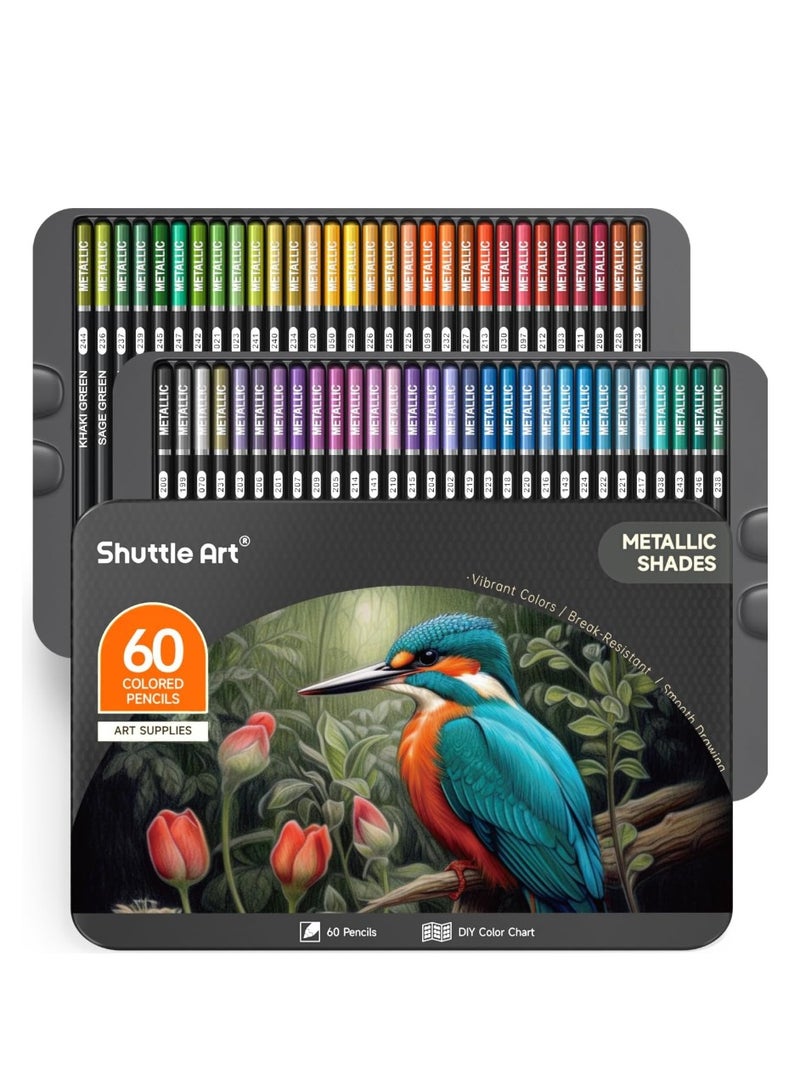 شاتل أرت مجموعة أقلام تلوين معدنية Shuttle Art – 60 قلم تلوين معدني وبراق للكبار والمبتدئين