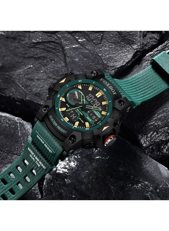 FOXBOX Cool and Stylish Digital Analog Watches for Men with Dual Display of Week/Calendar, Large Dial, Waterproof, Outdoor Sports, Luminous Pointer,Silicone Green Strap Quartz Mens Watches - Image 4