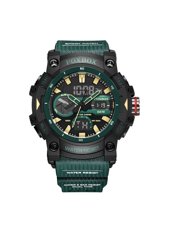 FOXBOX Cool and Stylish Digital Analog Watches for Men with Dual Display of Week/Calendar, Large Dial, Waterproof, Outdoor Sports, Luminous Pointer,Silicone Green Strap Quartz Mens Watches - Image 3