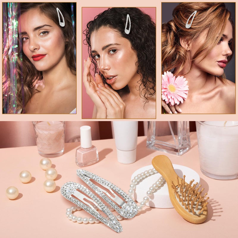 WLLHYF 2Pcs Rhinestone Hair Clips Metal Snap Hairpins Bling Crystal Hair Barrettes Glitter French Barrettes Duckbill Hair Pin Hair Decorative Party Valentine's Day Hair Accessories for Women Girls - Image 4