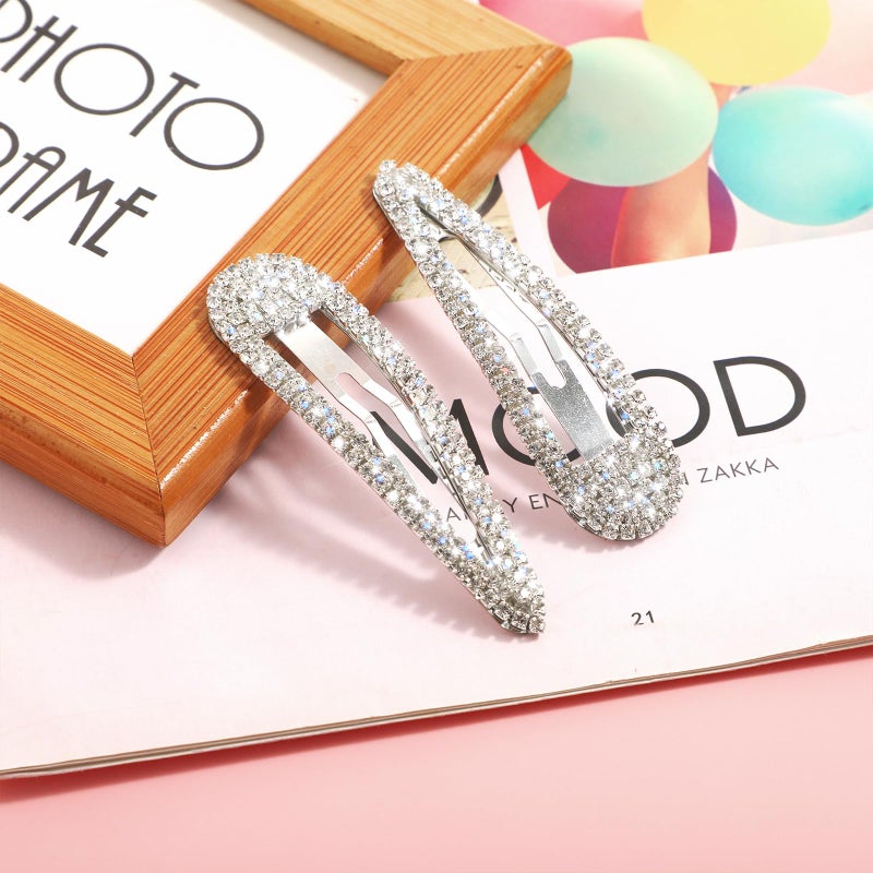 WLLHYF 2Pcs Rhinestone Hair Clips Metal Snap Hairpins Bling Crystal Hair Barrettes Glitter French Barrettes Duckbill Hair Pin Hair Decorative Party Valentine's Day Hair Accessories for Women Girls - Image 5