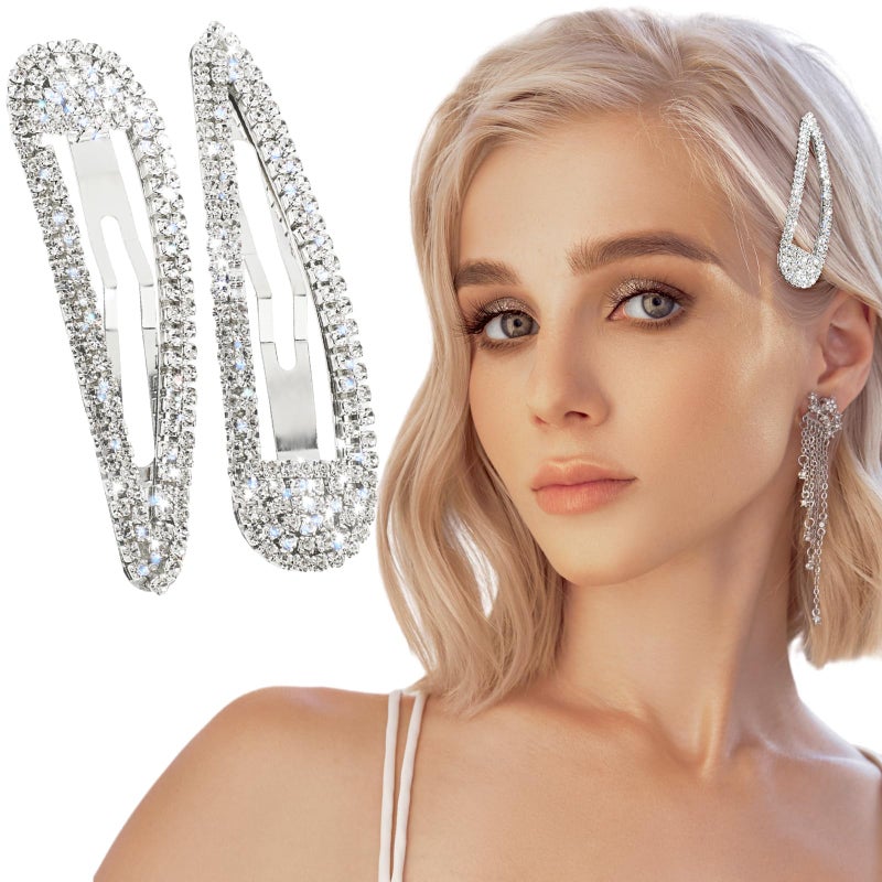 WLLHYF 2Pcs Rhinestone Hair Clips Metal Snap Hairpins Bling Crystal Hair Barrettes Glitter French Barrettes Duckbill Hair Pin Hair Decorative Party Valentine's Day Hair Accessories for Women Girls - Image 1