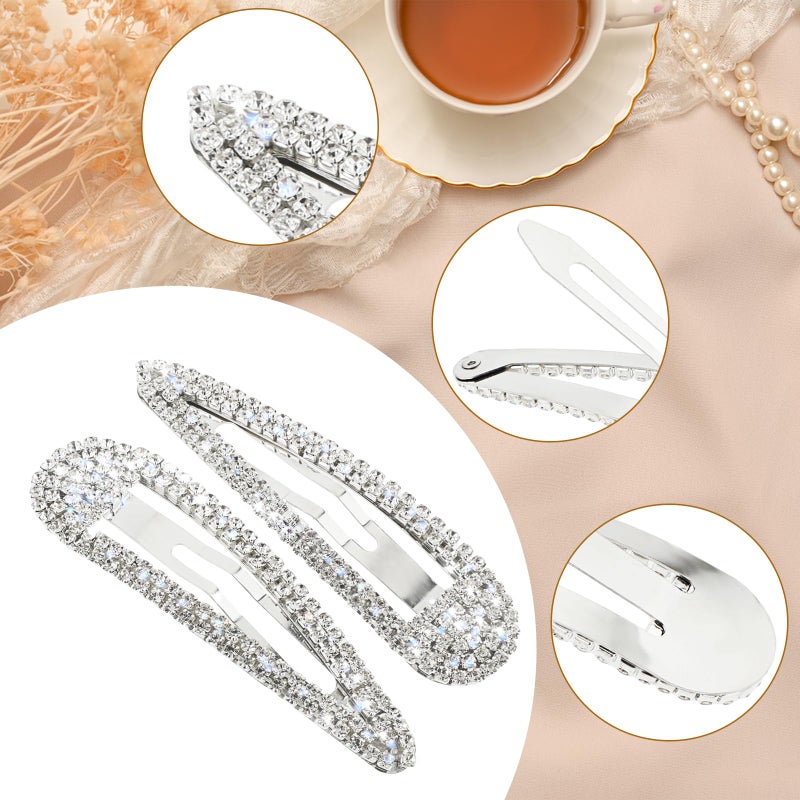 WLLHYF 2Pcs Rhinestone Hair Clips Metal Snap Hairpins Bling Crystal Hair Barrettes Glitter French Barrettes Duckbill Hair Pin Hair Decorative Party Valentine's Day Hair Accessories for Women Girls - Image 3