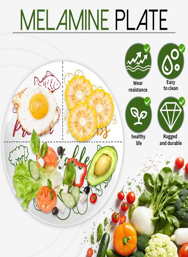 Viynran Portion Control Plate - 10 Inch Melamine Dinner Plate for Adults, Divided Sections for Protein, Carbs, and Vegetables, with Colorful Food Illustrations - 1 Pack - Image 3