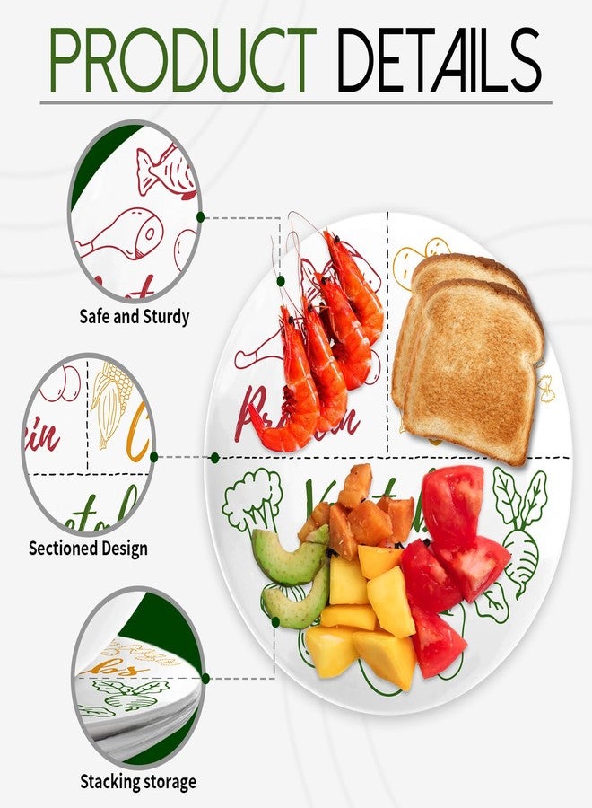 Viynran Portion Control Plate - 10 Inch Melamine Dinner Plate for Adults, Divided Sections for Protein, Carbs, and Vegetables, with Colorful Food Illustrations - 1 Pack - Image 4