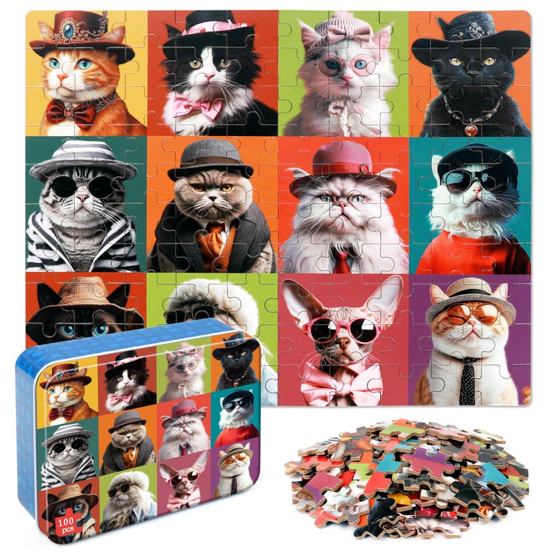 LELEMON Cat Puzzles for Kids Ages 48100 Piece Colorful Kitty Kitten Cats Jigsaw Puzzle for ChildrenLearning Educational Toys for Boys and Girls - Image 3