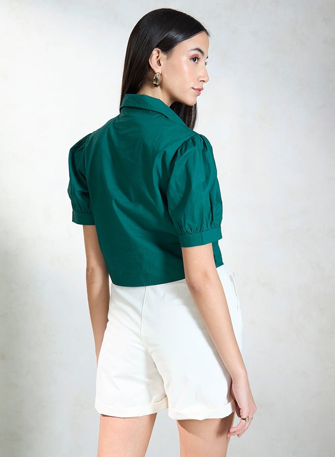 Virgio VIRGIO 100% Cotton Green Shirt With Puff Sleeve - Image 3