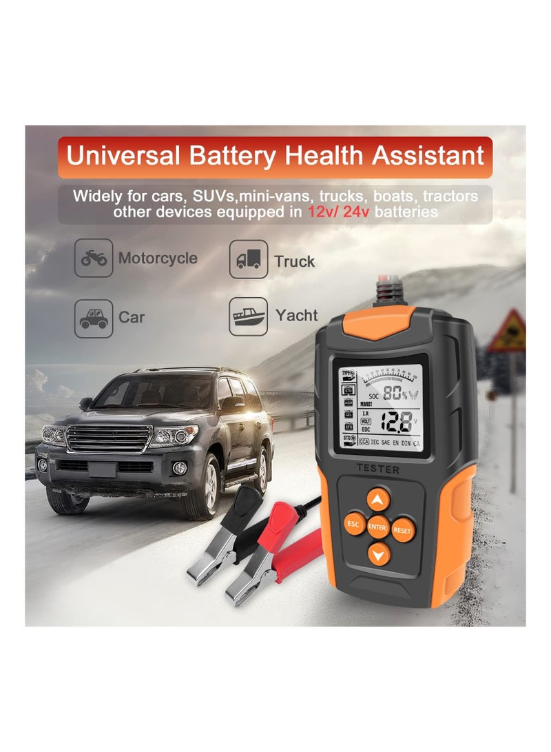 اختبار بطارية السيارة 12V 24V اختبار بطارية السيارات CCA محلل بطارية السيارات الرقمية أداة تشخيص دقيقة للبطارية لشاحنة السيارة دراجة نارية ATV SUV (8-30V) - Image 4
