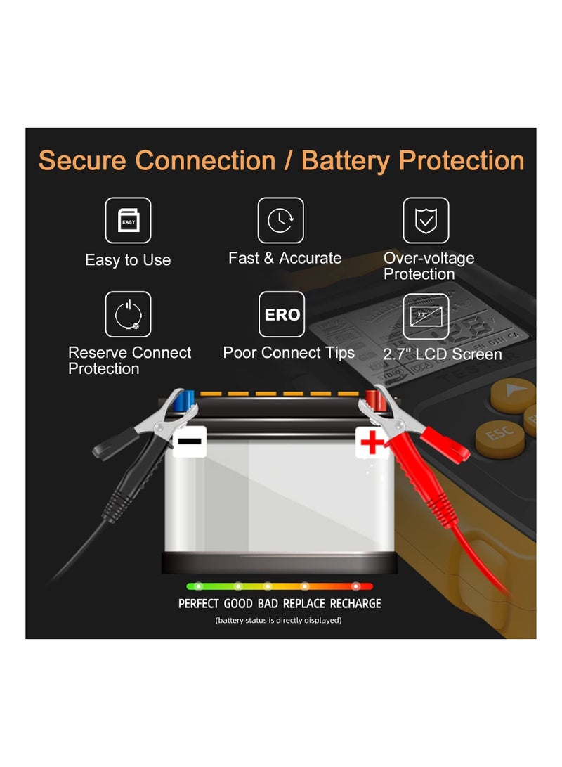 اختبار بطارية السيارة 12V 24V اختبار بطارية السيارات CCA محلل بطارية السيارات الرقمية أداة تشخيص دقيقة للبطارية لشاحنة السيارة دراجة نارية ATV SUV (8-30V) - Image 5