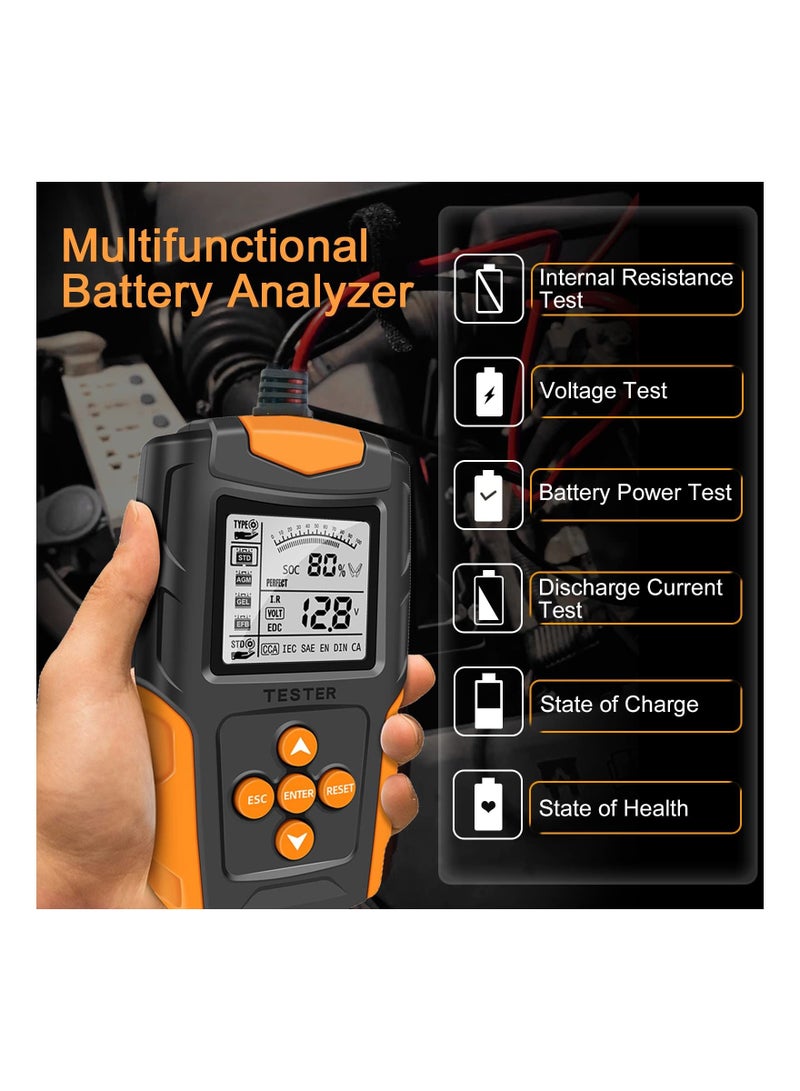 اختبار بطارية السيارة 12V 24V اختبار بطارية السيارات CCA محلل بطارية السيارات الرقمية أداة تشخيص دقيقة للبطارية لشاحنة السيارة دراجة نارية ATV SUV (8-30V) - Image 3