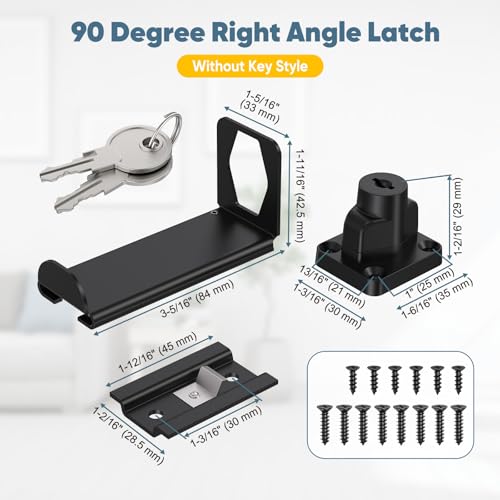 YogePote 90 Degree Right Angle Door Locks 33 Inch Thickened Sliding Hasp Latch for Inward OpeningClosetShedBarn Door Cabinet Heavy Duty Latch for Home Security Black 33In with Key2PCS - Image 3