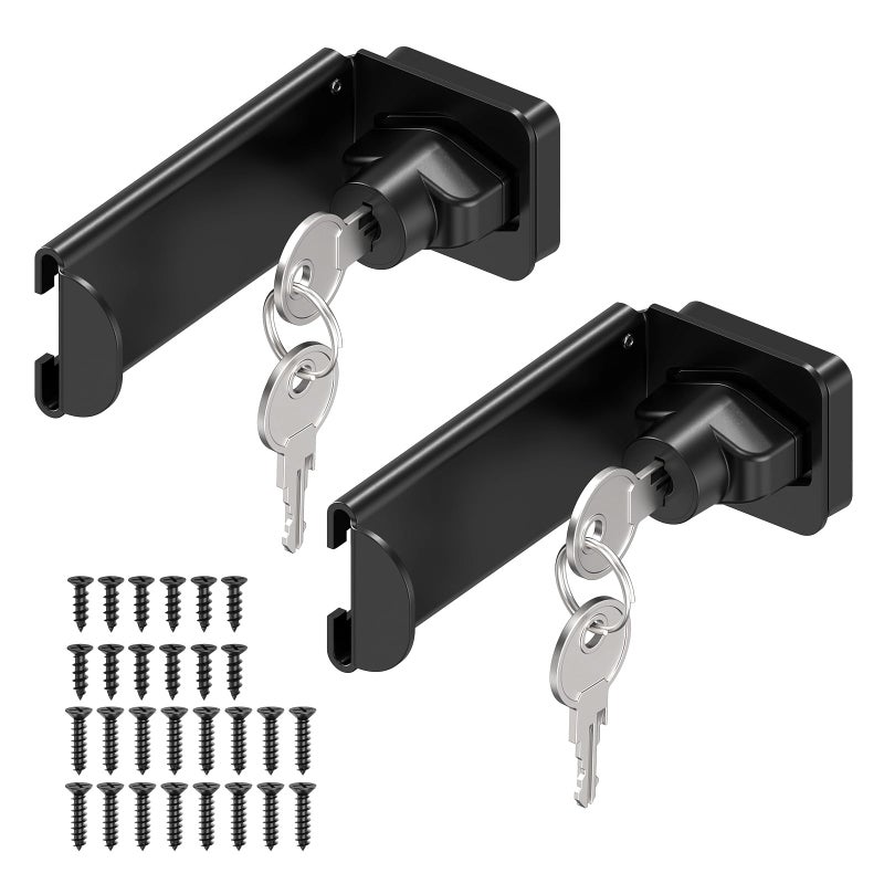 YogePote 90 Degree Right Angle Door Locks 33 Inch Thickened Sliding Hasp Latch for Inward OpeningClosetShedBarn Door Cabinet Heavy Duty Latch for Home Security Black 33In with Key2PCS - Image 2