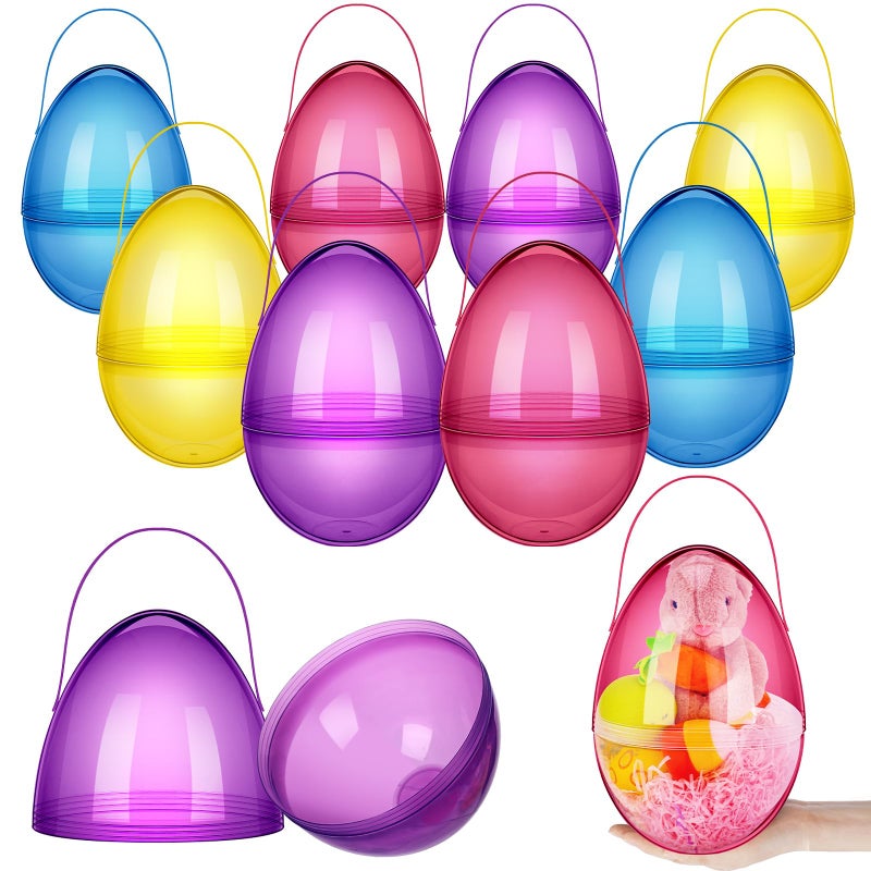 Funtery 8 Pcs Jumbo Easter Eggs 10 Inch Plastic Giant Easter Eggs with Handles, Clear Large Baskets Fillable Big Bunny Egg Shaped Baskets Containers Decoration (Multi Colors) - Image 1