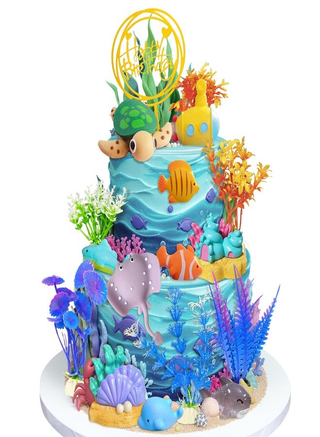 Knana 17Pcs Under The Sea Cake Decorations Ocean Animal Cake Toppers for Under the Sea Theme Baby Shower Birthday Party Supplies - Image 1
