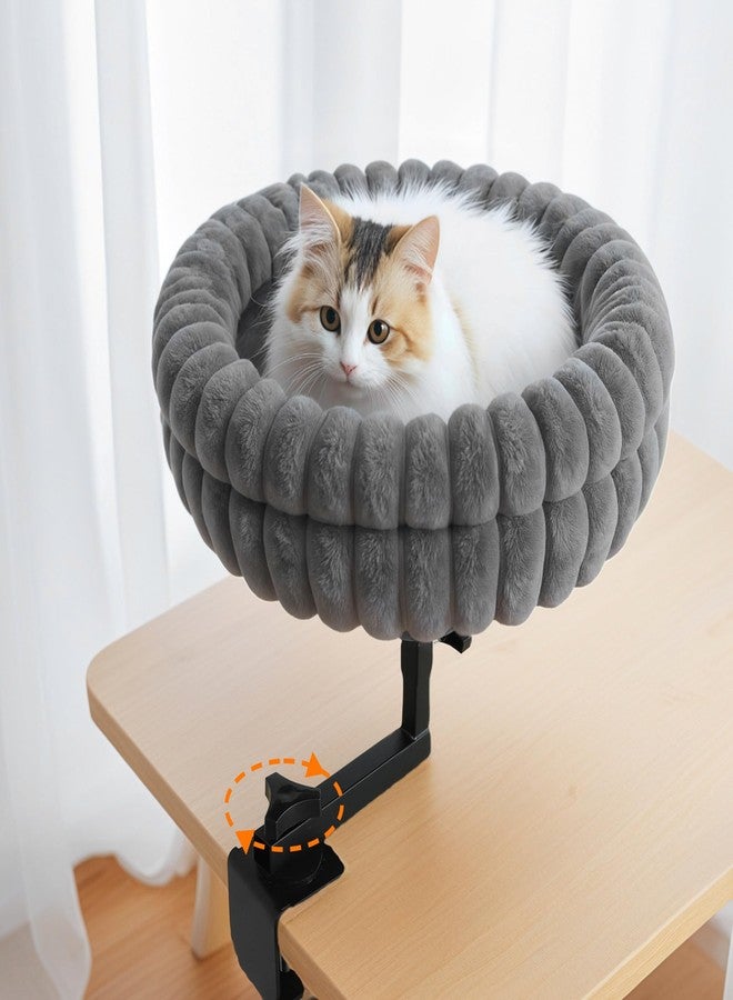 GLIDESMOOTH Cat Desk Bed, 360° Rotating and Adjustable Pet Bed, with Soft Mat, Stylish Indoor Cat Nest for Workstations and Game Tables, Grey - Image 1