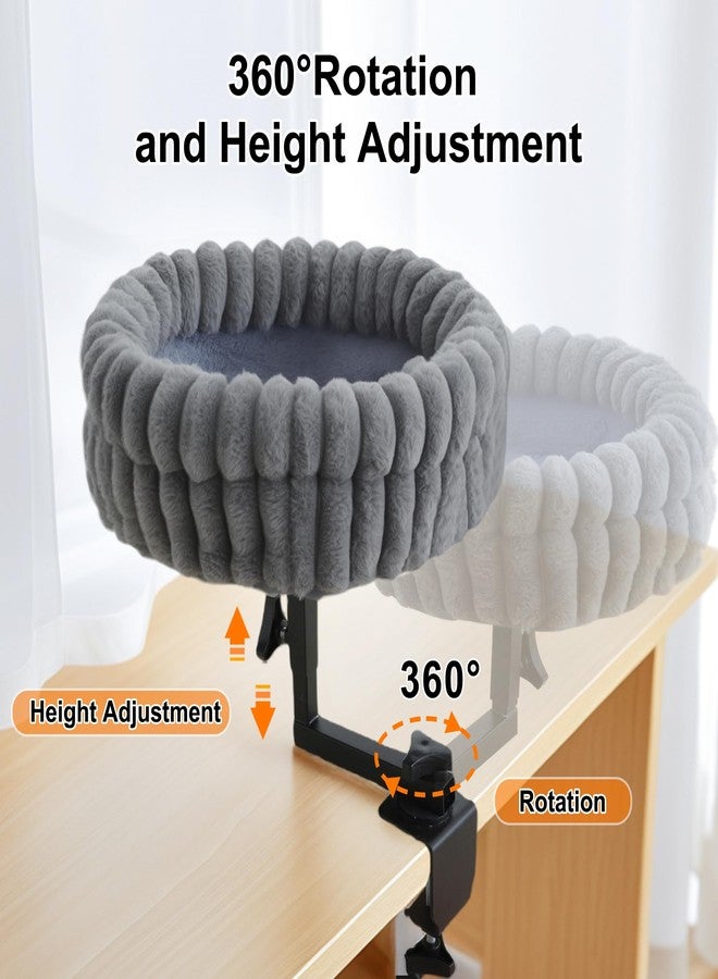 GLIDESMOOTH Cat Desk Bed, 360° Rotating and Adjustable Pet Bed, with Soft Mat, Stylish Indoor Cat Nest for Workstations and Game Tables, Grey - Image 3