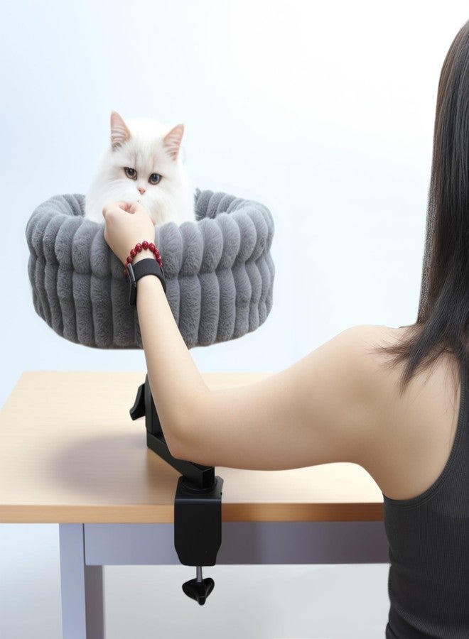 GLIDESMOOTH Cat Desk Bed, 360° Rotating and Adjustable Pet Bed, with Soft Mat, Stylish Indoor Cat Nest for Workstations and Game Tables, Grey - Image 2