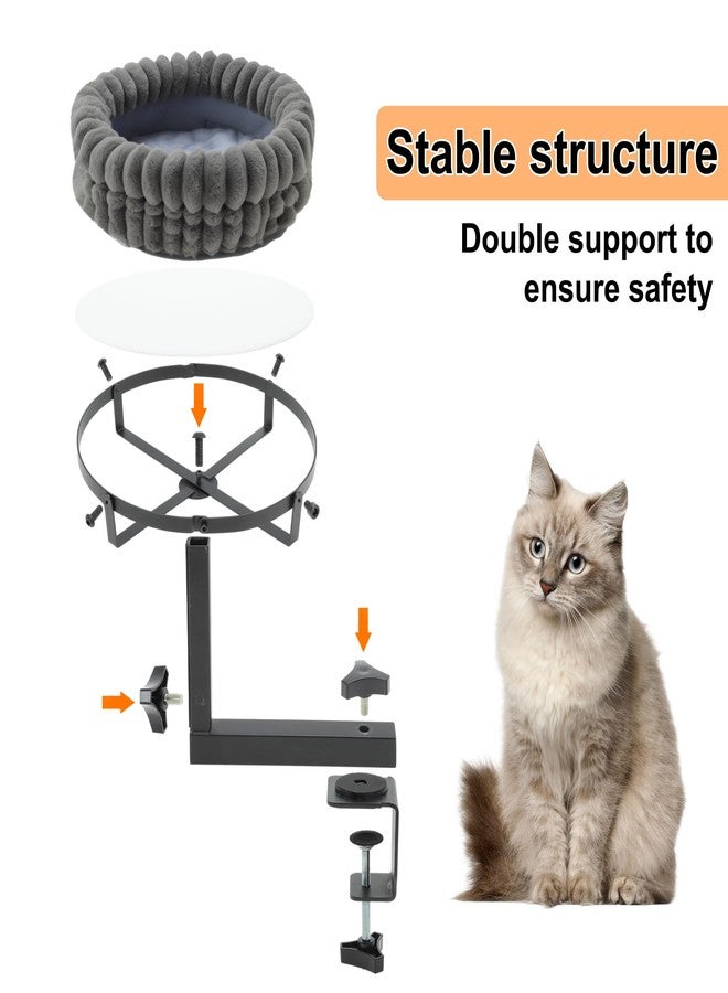 GLIDESMOOTH Cat Desk Bed, 360° Rotating and Adjustable Pet Bed, with Soft Mat, Stylish Indoor Cat Nest for Workstations and Game Tables, Grey - Image 5