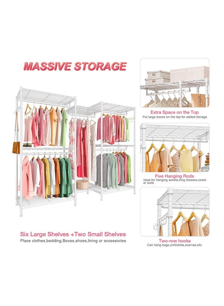 Solerconm Clothes Rail, Clothing Rails for Hanging Clothes, Metal Clothing Rack Heavy Duty Garment Rack Freestanding Closet Wardrobe Racks for Hanging Clothes, 45D x 187W x 195H, White - Image 4