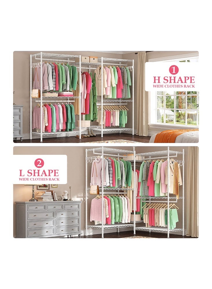 Solerconm Clothes Rail, Clothing Rails for Hanging Clothes, Metal Clothing Rack Heavy Duty Garment Rack Freestanding Closet Wardrobe Racks for Hanging Clothes, 45D x 187W x 195H, White - Image 2