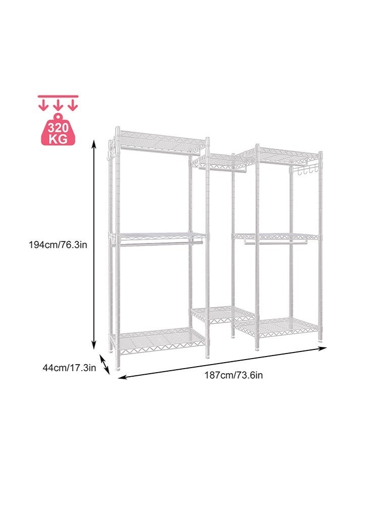 Solerconm Clothes Rail, Clothing Rails for Hanging Clothes, Metal Clothing Rack Heavy Duty Garment Rack Freestanding Closet Wardrobe Racks for Hanging Clothes, 45D x 187W x 195H, White - Image 3
