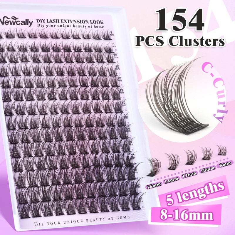 Newcally Natural Lash Clusters Kit DIY Lash Extension Kit Wispy Cluster Eyelash Extension 10-16MM C-curly Individual Lashes Kit Lash Bond and Seal by Newcally - Image 3