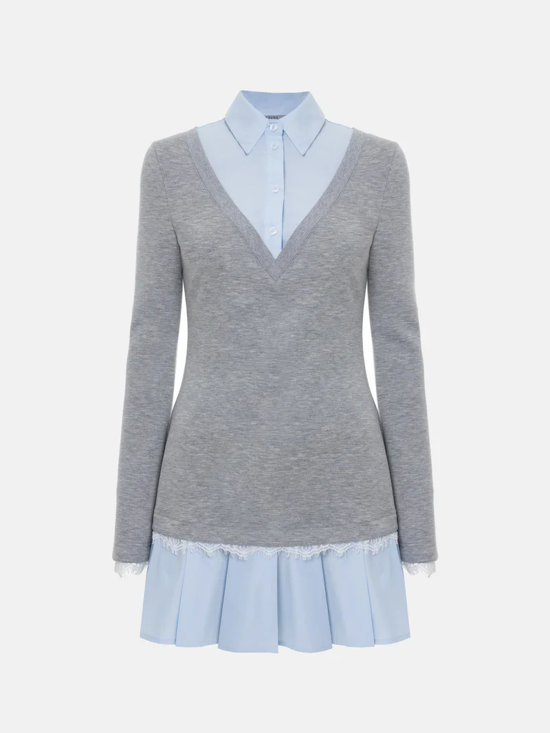 Lichi Mini dress in two materials with lace decoration