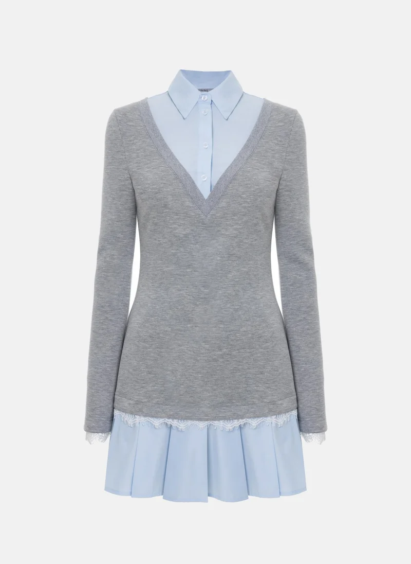 Lichi Mini dress in two materials with lace decoration