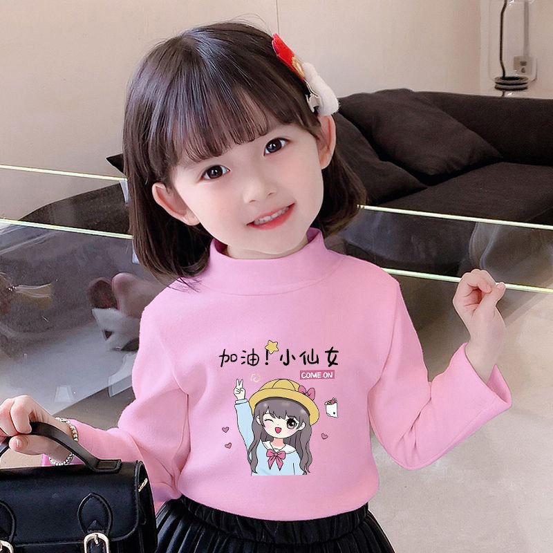Children'S Base Shirt Half-High Collar Girl'S White Baby'S Long-Sleeved T-Shirt De-Velvet Base T-Shirt - Image 1
