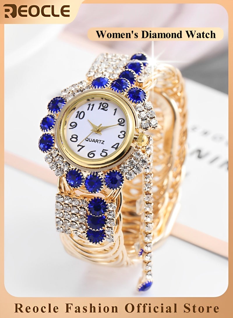 REOCLE Women's Diamond Watch Alloy Steel Tassel Bracelet Quartz Wristwatch Fashion Bangle as Great Gifts for Ladies & Girlfriends - Image 1