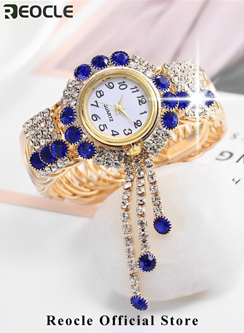 REOCLE Women's Diamond Watch Alloy Steel Tassel Bracelet Quartz Wristwatch Fashion Bangle as Great Gifts for Ladies & Girlfriends - Image 2