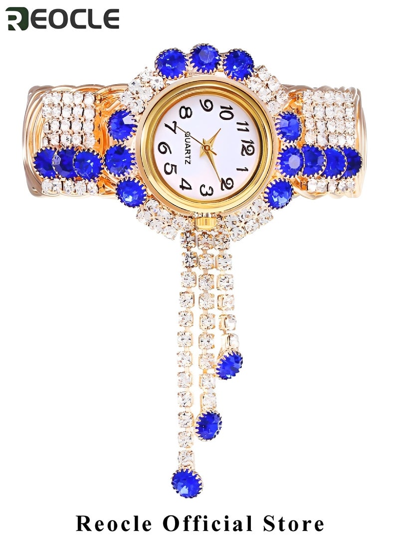 REOCLE Women's Diamond Watch Alloy Steel Tassel Bracelet Quartz Wristwatch Fashion Bangle as Great Gifts for Ladies & Girlfriends - Image 5