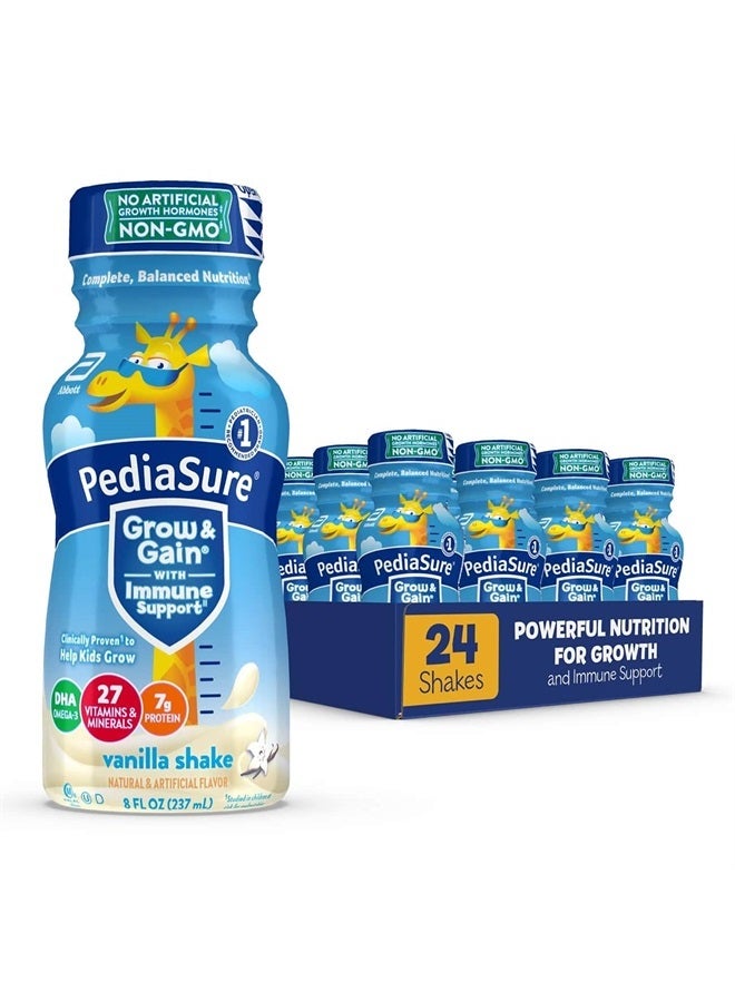 Pink Rhyme PediaSure Grow & Gain with Immune Support, Kids Protein Shake, 27 Vitamins and Minerals, 7g Protein, Helps Kids Catch Up On Growth, Non-GMO, Gluten-Free, Vanilla, 8 Fl Oz (Pack of 24) - Image 1