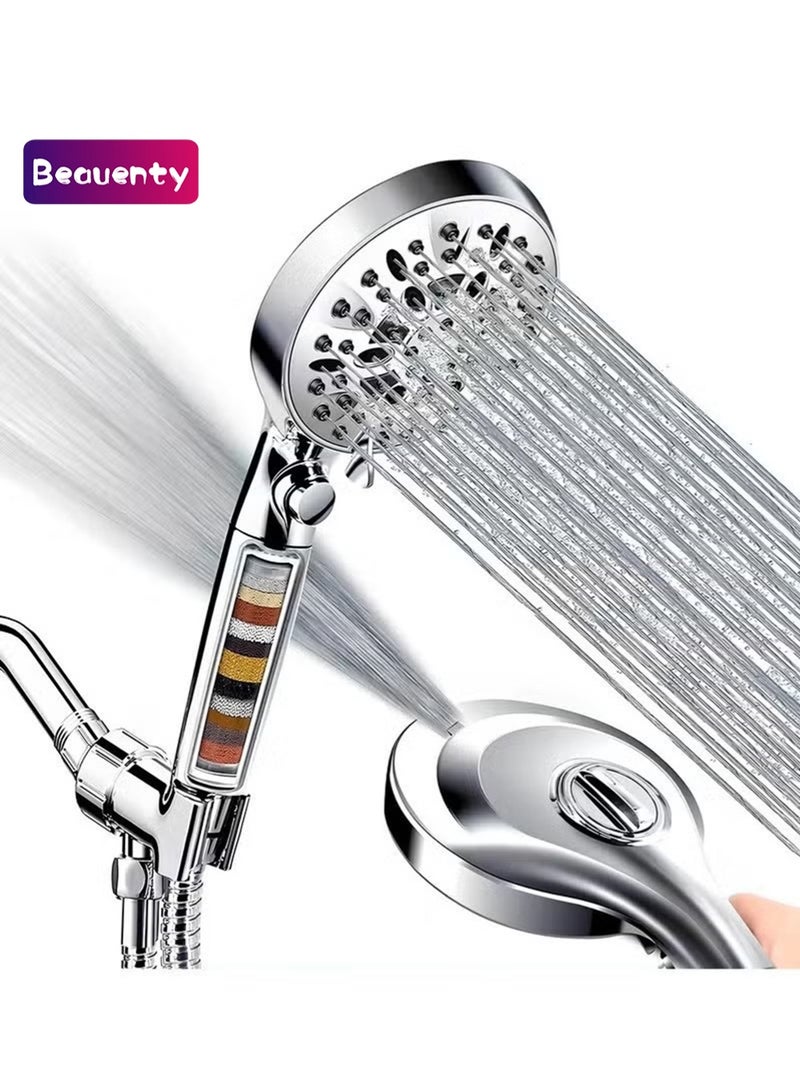 Beauenty Shower Head with Filtration Hard Water for Bathroom, High Pressure 10 Spray Mode Filtered Hand Held Showerhead Nozzle with Turbocharged for Bath Spa Massage with Filter Stones Balls - Image 1