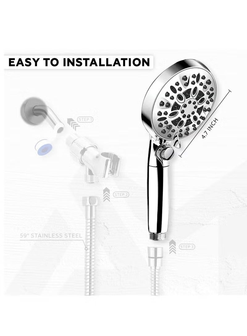 Beauenty Shower Head with Filtration Hard Water for Bathroom, High Pressure 10 Spray Mode Filtered Hand Held Showerhead Nozzle with Turbocharged for Bath Spa Massage with Filter Stones Balls - Image 3