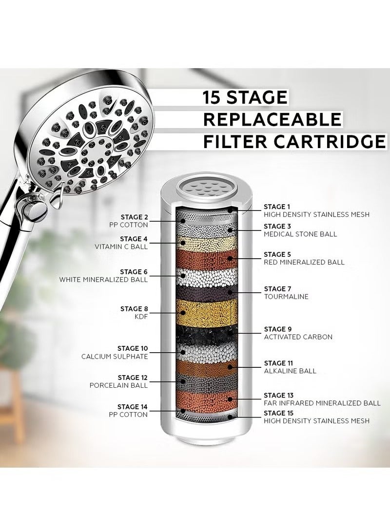 Beauenty Shower Head with Filtration Hard Water for Bathroom, High Pressure 10 Spray Mode Filtered Hand Held Showerhead Nozzle with Turbocharged for Bath Spa Massage with Filter Stones Balls - Image 5