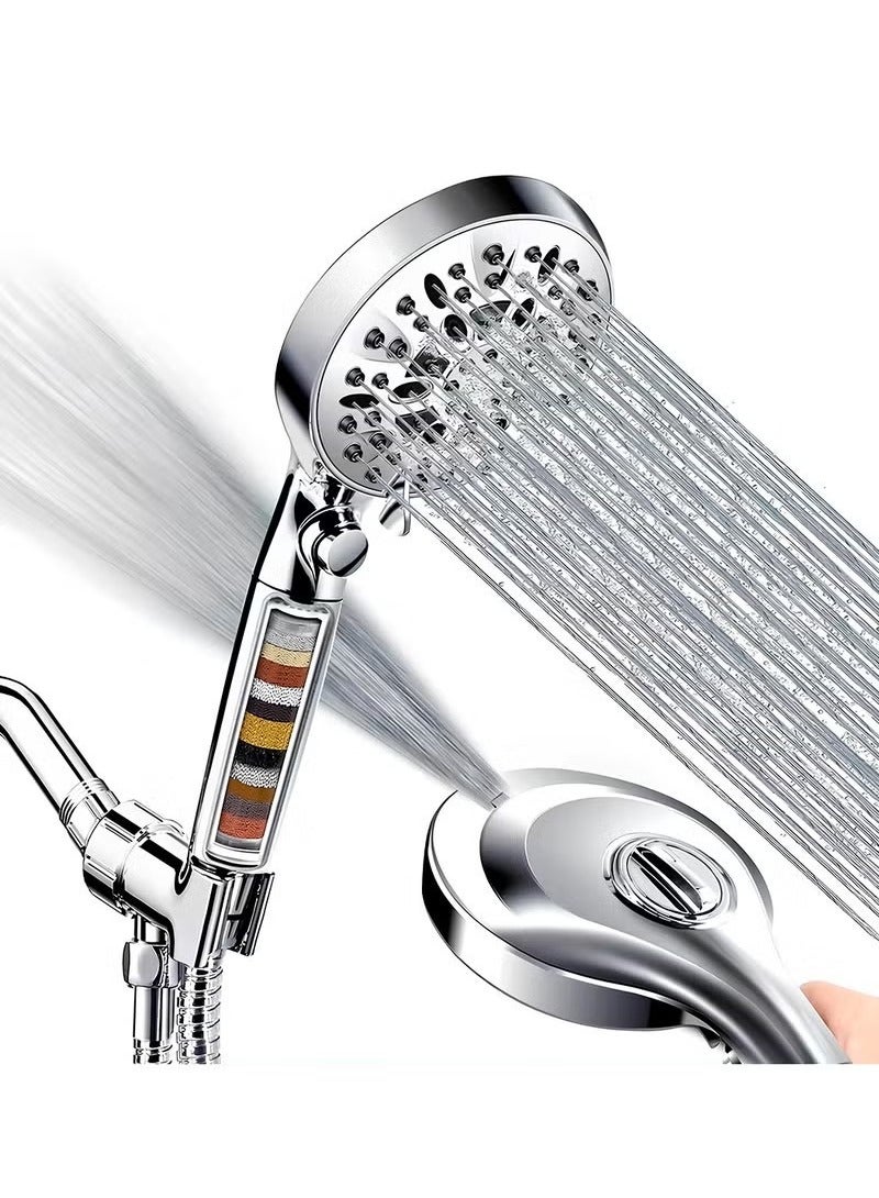 Beauenty Shower Head with Filtration Hard Water for Bathroom, High Pressure 10 Spray Mode Filtered Hand Held Showerhead Nozzle with Turbocharged for Bath Spa Massage with Filter Stones Balls - Image 1
