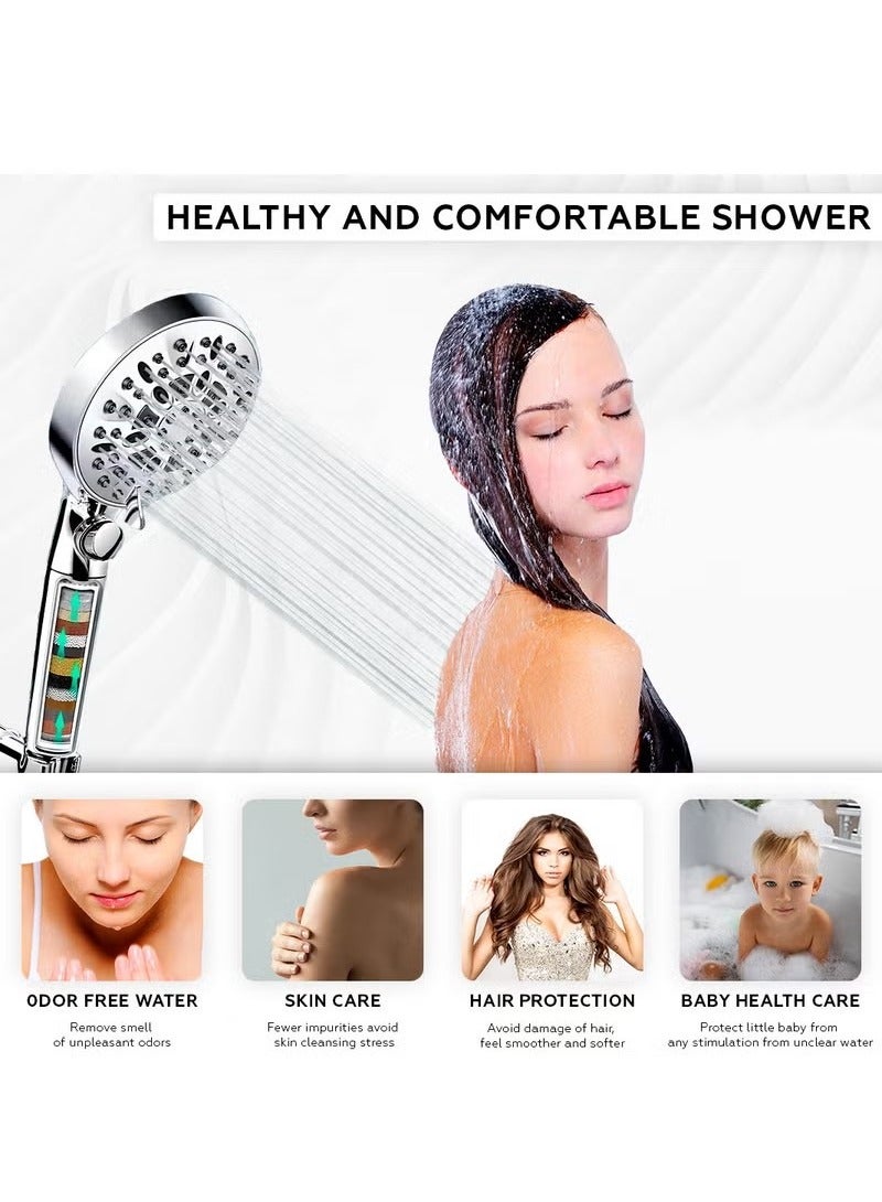 Beauenty Shower Head with Filtration Hard Water for Bathroom, High Pressure 10 Spray Mode Filtered Hand Held Showerhead Nozzle with Turbocharged for Bath Spa Massage with Filter Stones Balls - Image 4